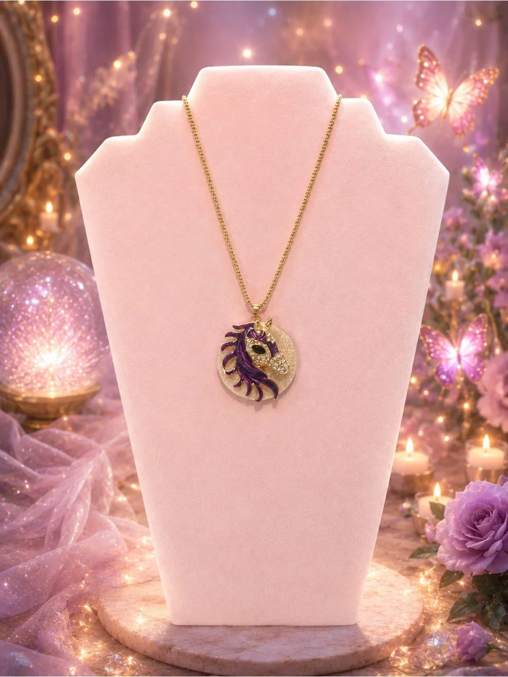 Signed Betsey Johnson Unicorn Pendant Necklace